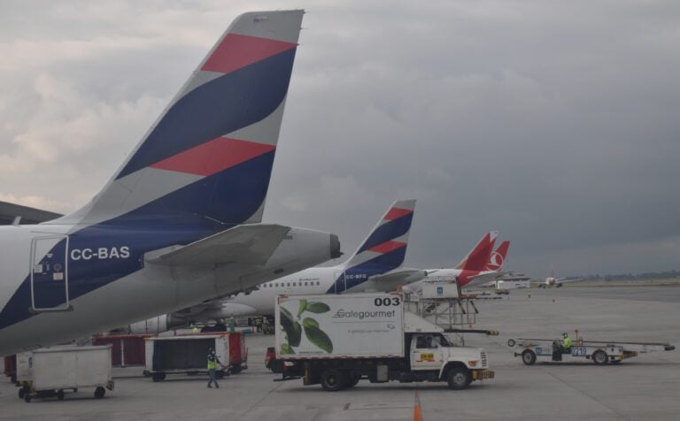 Several parked aircraft at Bogotas El Dorado International Airport scaled