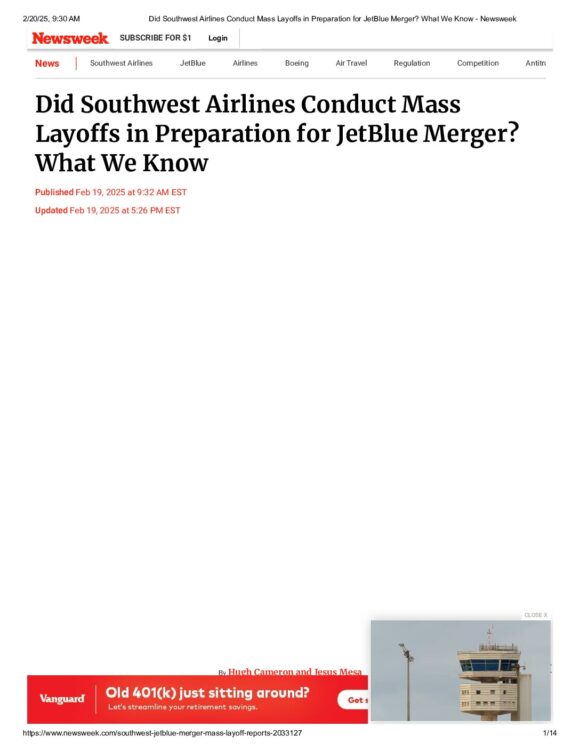 Did Southwest Airlines Conduct Mass Layoffs in Preparation for JetBlue Merger_ What We Know - Newsweek