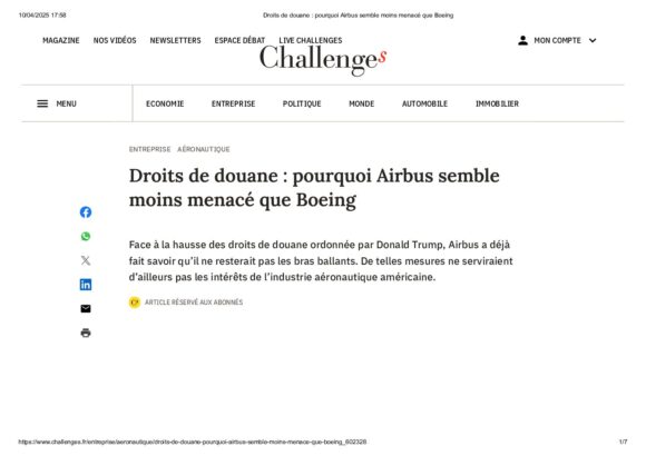 Droits de douane _ pourquoi Airbus semble moins menacé que Boeing