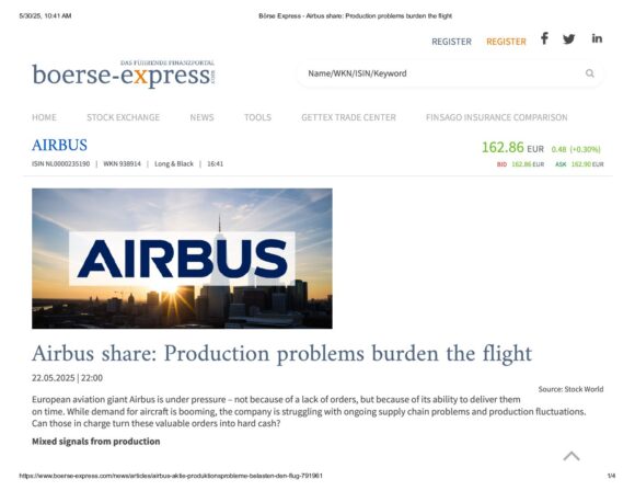 Börse Express - Airbus share_ Production problems burden the flight