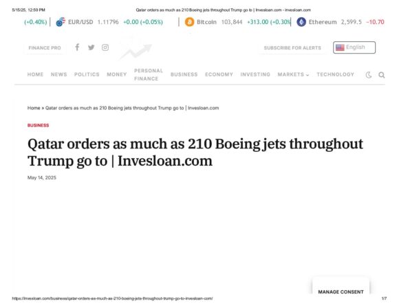 Qatar orders as much as 210 Boeing jets throughout Trump go to _ Invesloan.com - invesloan.com