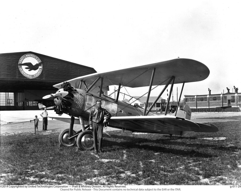 Pratt Whitney founder Frederick B Rentschler in front of his Wasp engined Vought O2U Corsair | Pratt Whitney founder Frederick B Rentschler in front of his Wasp engined Vought O2U Corsair
