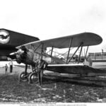 Pratt Whitney founder Frederick B Rentschler in front of his Wasp engined Vought O2U Corsair