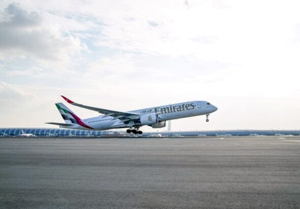 Emirates Airbus A350 900 departing DXB