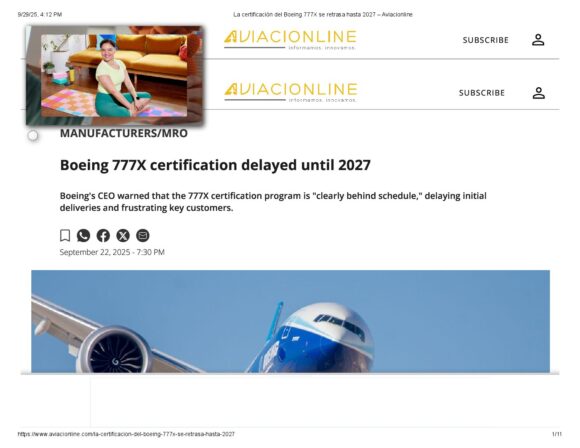 La certificación del Boeing 777X se retrasa hasta 2027 – Aviacionline