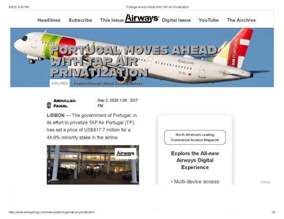 Portugal Moves Ahead With TAP Air Privatization