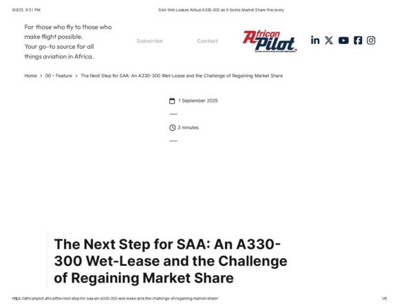 SAA Wet-Leases Airbus A330-300 as It Seeks Market Share Recovery | AirInsight Group LLC SAA Wet-Leases Airbus A330-300 as It Seeks Market Share Recovery