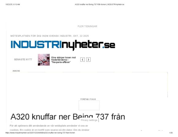A320 knuffar ner Being 737 från tronen _ INDUSTRInyheter.se