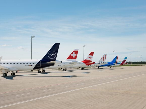 Lufthansa Group airlines aircraft parked |    Lufthansa Group airlines aircraft parked