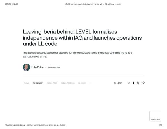 LEVEL launches as a fully independent airline within IAG with new LL code