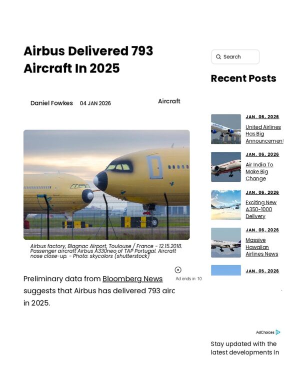 Airbus Delivered 793 Aircraft In 2025 - Dj's Aviation