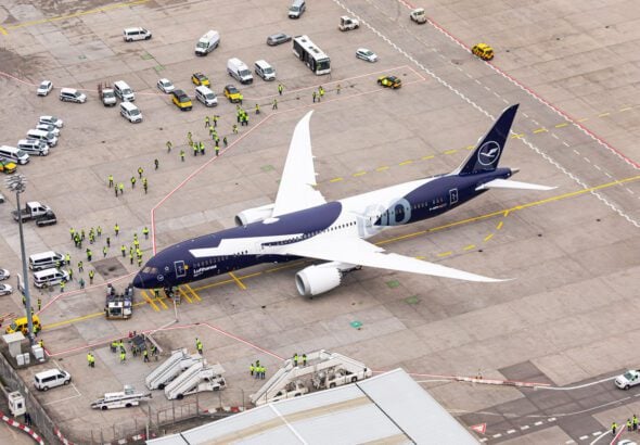 Lufthansa centennial Boeing 787 9 on the ground