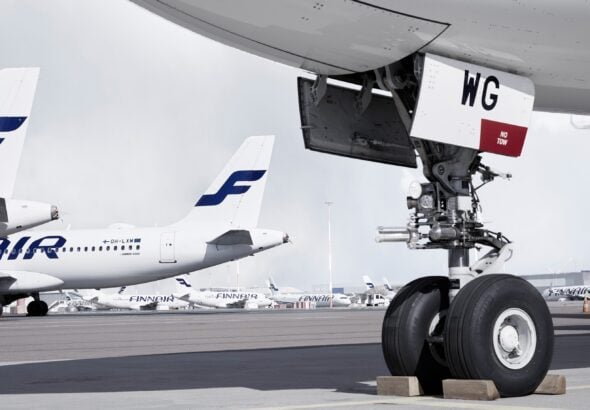 Finnair Airbus A350 900 landing gear at HEL